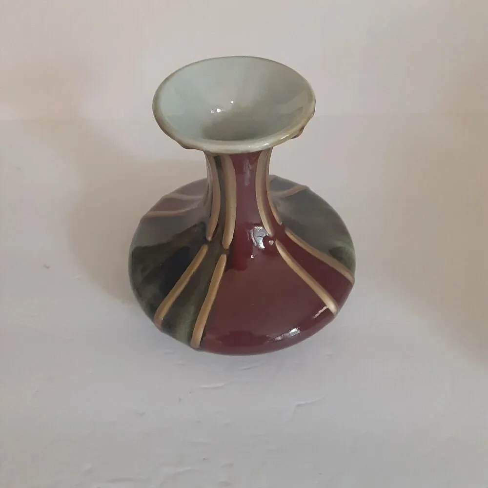 Hand Blown Glass And Stoneware Vase Unique Earthy
